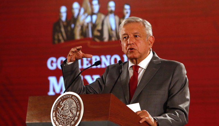 Mexico President AndrÃ©s Manuel LÃ³pez Obrador says Mexico will not respond to U.S. President Donald Trump's threat of coercive tariffs with desperation, but instead push for dialogue, during his daily press conference at the National Palace, in Mexico City, Mexico, Friday, May 31, 2019.