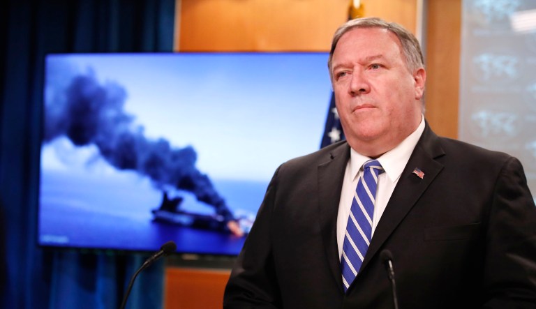 Secretary of State Mike Pompeo speaks during a media availability at the State Department in D.C.