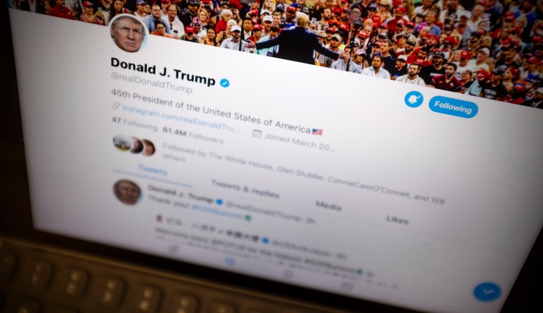 President Trump's Twitter feed is photographed on an Apple iPad in New York.