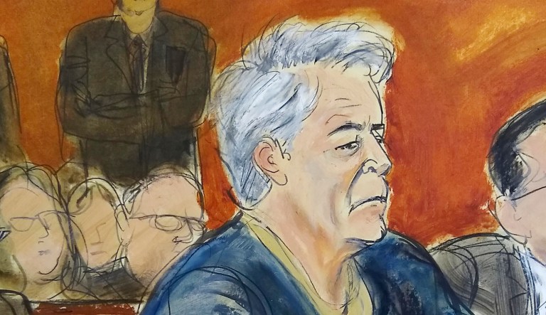 Jeffrey Epstein is seen in a court drawing.