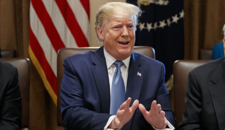 President Donald Trump speaks during a Cabinet meeting in the Cabinet Room of the White House, Tuesday, July 16, 2019, in Washington. 
