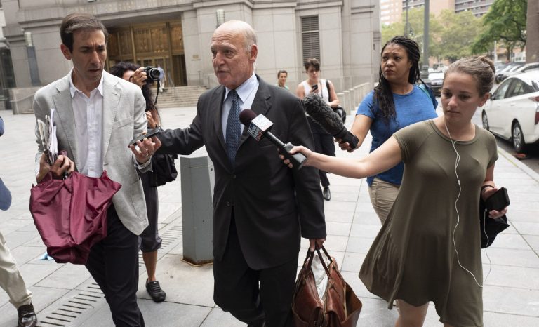Martin Weinberg, a defense attorney for Jeffrey Epstein, leaves federal court in New York after a judge denied bail to his client, Thursday, July 18, 2019. 