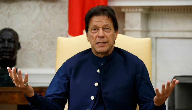 Pakistani Prime Minister Imran Khan speaks during a meeting with President Trump.