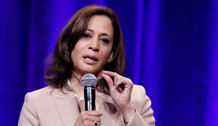 Democratic presidential candidate Sen. Kamala Harris, D-California, speaks at an event.