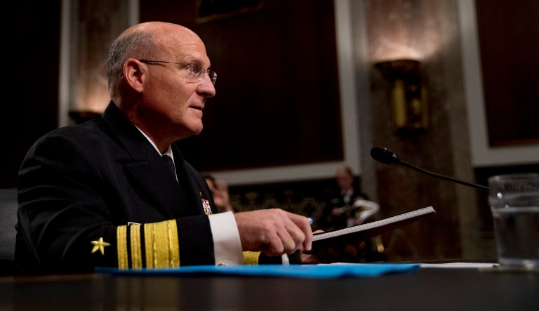 Vice Adm. Michael Gilday appears before the Senate Armed Services Committee on Capitol Hill in Washington.