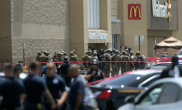 Several law enforcement agencies respond to an active shooter Saturday, Aug. 3, 2019, at a Walmart in El Paso, Texas. 