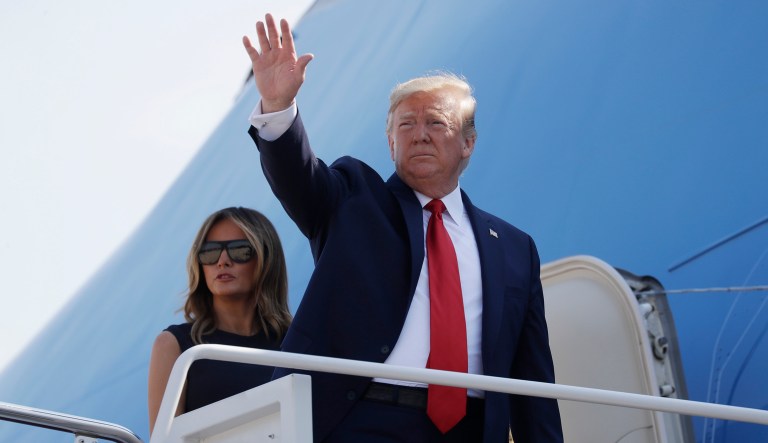 President Trump and first lady Melania board a plane to go to Dayton, Ohio, and El Paso, Texas.
