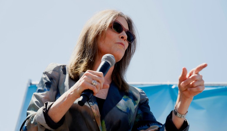 Democratic presidential candidate Marianne Williamson speaks at the Des Moines Register Soapbox during a visit to the Iowa State Fair, Friday, Aug. 9, 2019, in Des Moines, Iowa. 