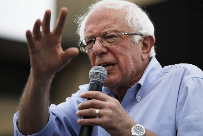 Democratic presidential candidate Sen. Bernie Sanders, I-Vt., speaks at the Iowa State Fair, Sunday, Aug. 11, 2019, in Des Moines, Iowa. 