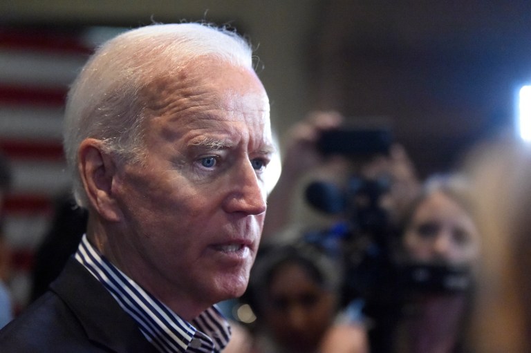 Democratic presidential candidate former Vice President Joe Biden speaks with reporters on Wednesday, Aug. 28, 2019, following a town hall in Spartanburg, S.C.