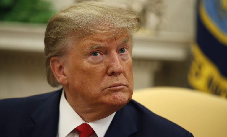 President Donald Trump speaks during a meeting in the Oval Office of the White House, Monday, Sept. 16, 2019, in Washington. 
