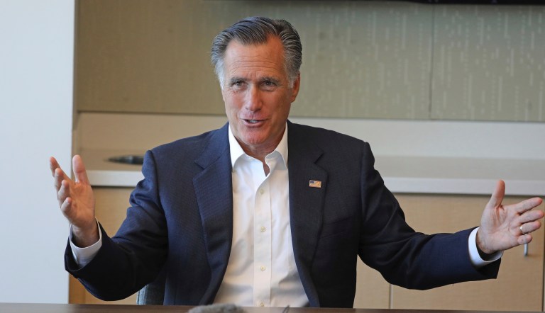 Sen. Mitt Romney, R-Utah, speaks during a roundtable discussion at Intermountain Primary Children's Hospital with officials and health experts to receive an update on anti-vaping efforts Thursday, Oct. 10, 2019, in Salt Lake City. In his first public appearance since President Donald Trump unleashed a storm of insults on Twitter, Mitt Romney stuck by his criticism of Trump's actions but said he'll likely win re-election.