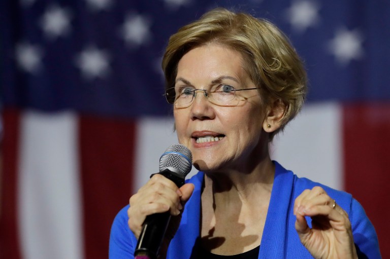 Democratic presidential candidate Sen. Elizabeth Warren, D-Mass., addresses an audience at a campaign event, Monday, Nov. 11, 2019, in Exeter, N.H. 