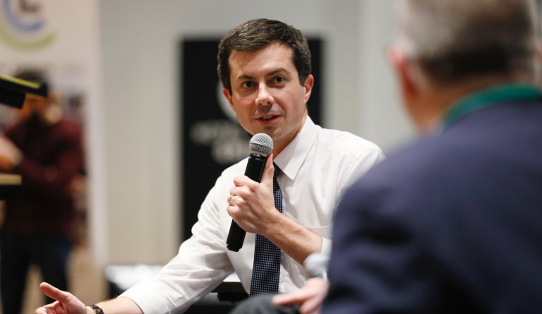 Democratic presidential candidate South Bend, Ind., Mayor Pete Buttigieg speaks during the Iowa Farmers Union Presidential Forum, Friday, Dec. 6, 2019, in Grinnell, Iowa. 