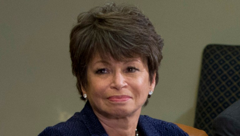 President Barack Obama speaks to the media at a meeting with civil rights leaders in the Roosevelt Room of the White House in Washington, Thursday, Feb. 18, 2016. From left are the president Rep, John Lewis, D-Ga., Senior White House Adviser Valerie Jarrett, Al Sharpton, Founder and President of the National Action Network, Sherrilyn Ifill, President of the NAACP Legal Defense Fund, and in the blue vest  is Deray McKesson, Co-Founder of We the Protestors and Campaign Zero.