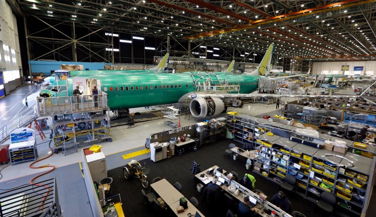 The first of the large Boeing 737 MAX 9 models sits at the front of the assembly line and almost ready to roll out at the company's airplane production facility Monday, Feb. 13, 2017, in Renton, Wash. Boeing plans to deliver its first 737 MAX airplane by May. Boeing has already built 13 of the initial MAX 8 models, which are awaiting FAA certification.