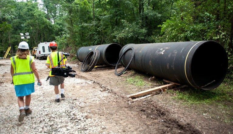 Replacement water pipes sit at the Washington Suburban Sanitary Commission sight were workers are removing dirt from around a defective 4-1/2 water main in District Heights, Md.