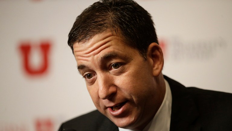 Lawyer and journalist Glenn Greenwald speaks with members of the media.