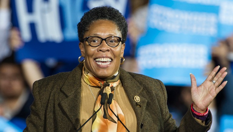 Rep. Marcia Fudge, D-Ohio, speaks at a campaign rally.