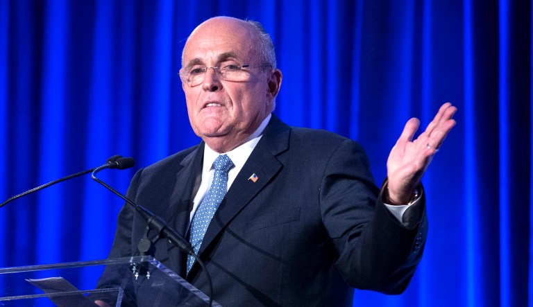 Former New York City Mayor Rudy Giuliani speaks at an event in New York City.