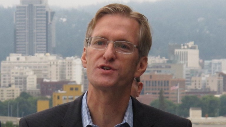 Oregon Treasurer Ted Wheeler gives a speech announcing his decision to run for mayor of Portland on Wednesday, Sept. 9, 2015 in Portland, Ore. Wheeler, who is prevented by term limits from seeking re-election to his state office, is challenging incumbent Charlie Hales. (AP Photo/Jonathan J. Cooper)