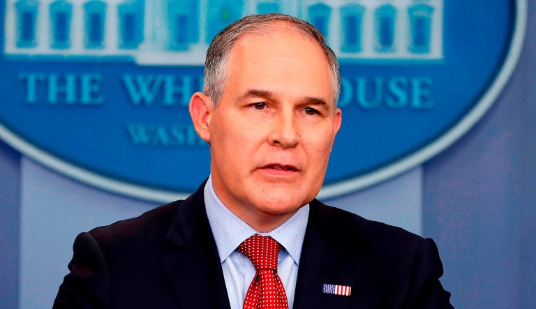 Environmental Protection Agency Administrator Scott Pruitt speaks in the Brady Press Briefing Room of the White House in Washington.  