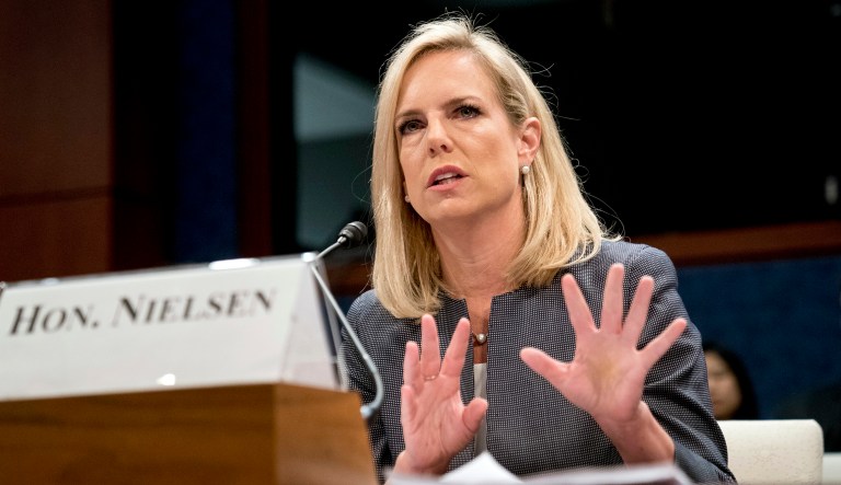 Homeland Security Secretary Kirstjen Nielsen speaks before a House Homeland Security Committee subcommittee on Capitol Hill in Washington. 