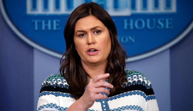 White House press secretary Sarah Sanders speaks during the daily press briefing at the White House, Tuesday, May 1, 2018.
