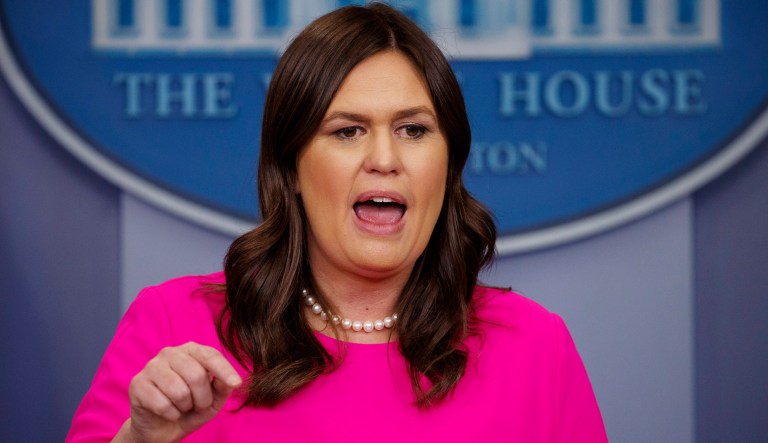 White House press secretary Sarah Sanders speaks during the daily press briefing at the White House. 