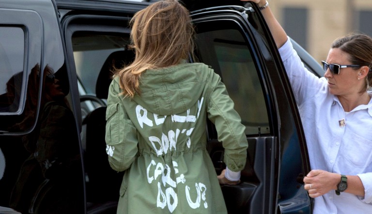 First lady Melania Trump arrives at Andrews Air Force Base, Md., after visiting the Upbring New Hope Children Center run by the Lutheran Social Services of the South in McAllen, Texas. 