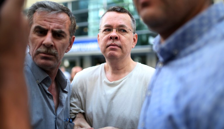 Andrew Craig Brunson, an evangelical pastor from Black Mountain, North Carolina, arrives at his house in Izmir, Turkey. Brunson, 50, was let out of jail to serve home detention because of "health problems," Turkey's official Anadolu news agency said. 