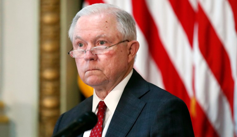 Attorney General Jeff Sessions pauses while speaking during a meeting in Washington. 