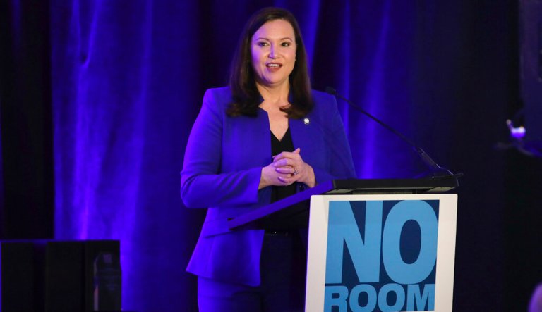 Florida Attorney General Ashley Moody speaks during a meeting between law enforcement officials and hotel groups to announce a campaign to prevent human trafficking surrounding next monthâs Super Bowl NFL football game in the Miami area, Thursday, Jan. 9, 2020, in Miami Beach, Fla.
