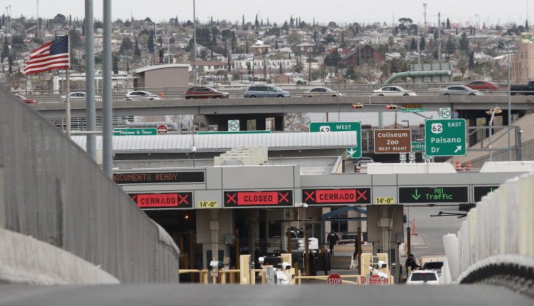 Digital signs signal closed at an international bridge checkpoint at the U.S-Mexico border that joins Ciudad Juarez and El Paso, Saturday, March 21, 2020.