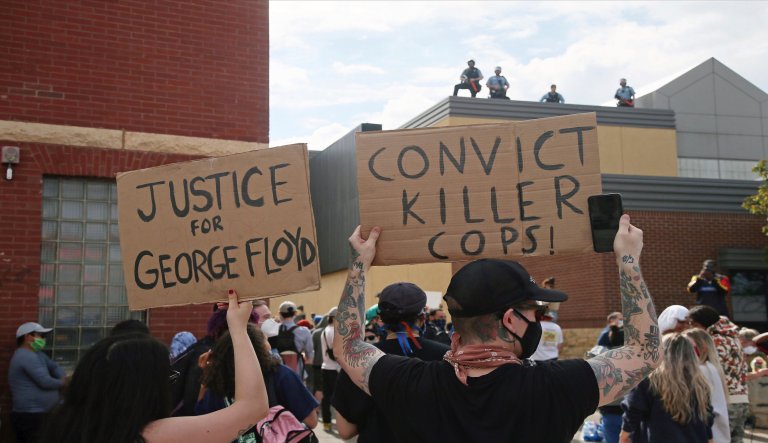 Demonstrators protest in Minneapolis.