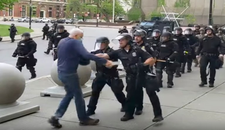 Elderly Buffalo protester shoved by police called Trump presidency a ‘complete failure’