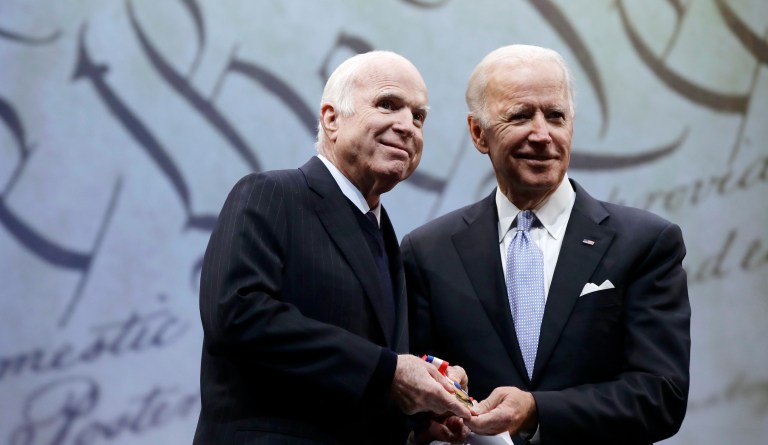 President Joe Biden suggested Thursday that the late Sen. John McCain would be disappointed with the current state of the Republican party.
