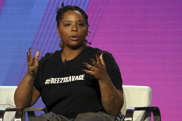 FILE - In this Feb. 11, 2019, file photo, Patrisse Cullors, Black Lives Matter co-founder, participates in the 