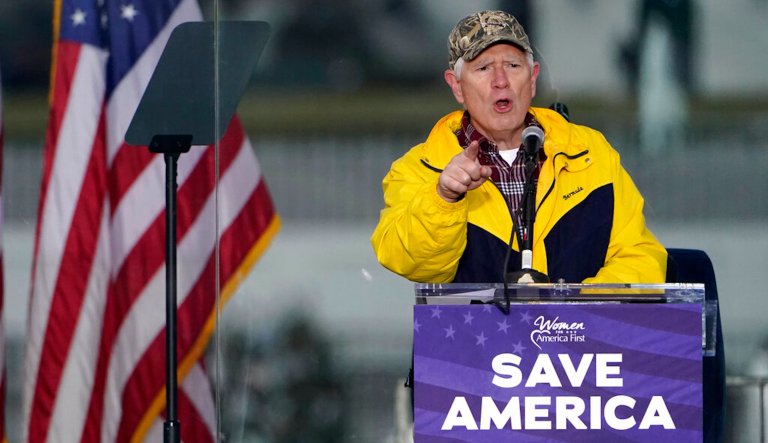 In this Jan. 6, 2021 file photo, Rep. Mo Brooks speaks in Washington at a rally in support of President Donald Trump.