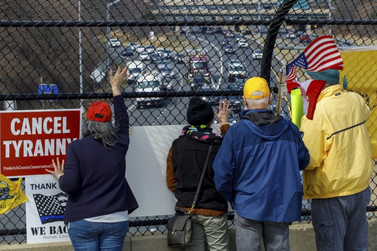 A group of truck drivers protesting COVID-19 mandates on roads and highways around the Washington, D.C. area filed a lawsuit Monday, May 2, 2022 against the city, claiming their First Amendment rights were violated. (AP Photo/Jon Elswick)
