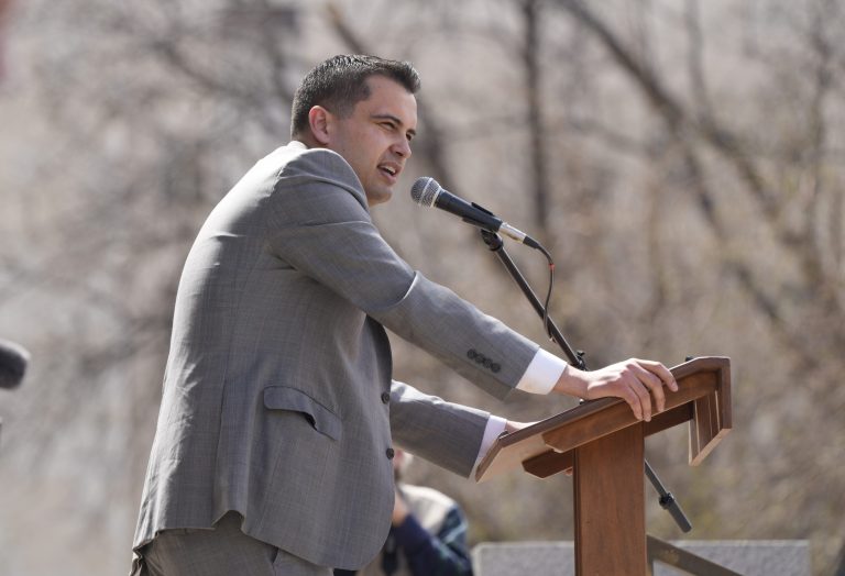 Colorado State Rep. Dave Williams, R-Colorado Springs, speaks during a rally calling for free and fair elections in Colorado Tuesday, April 5, 2022, on the west steps of the State Capitol in downtown Denver. 