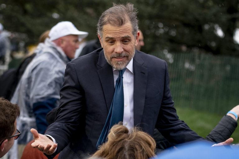 Hunter Biden, the son of President Joe Biden, speaks to guests during the White House Easter Egg Roll on the South Lawn of the White House, Monday, April 18, 2022.