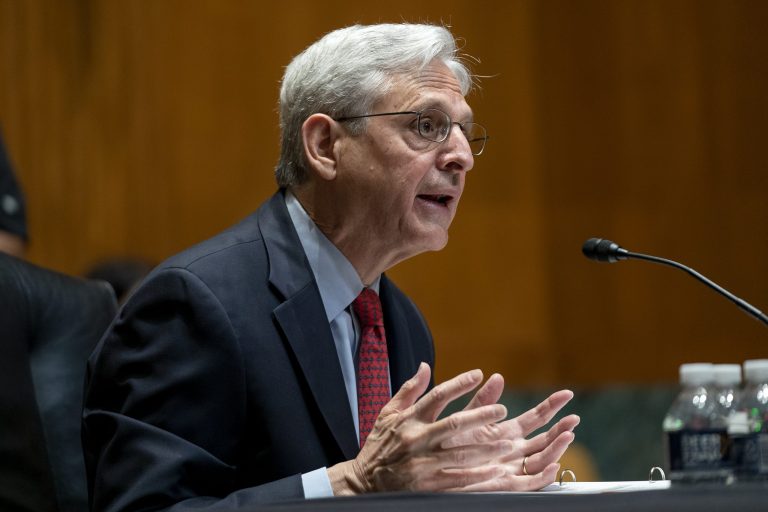 Attorney General Merrick Garland testifies before a Senate Appropriations Subcommittee on Commerce, Justice, Science, and Related Agencies hearing to discuss the fiscal year 2023 budget of the Department of Justice at the Capitol in Washington, Tuesday, April 26, 2022.