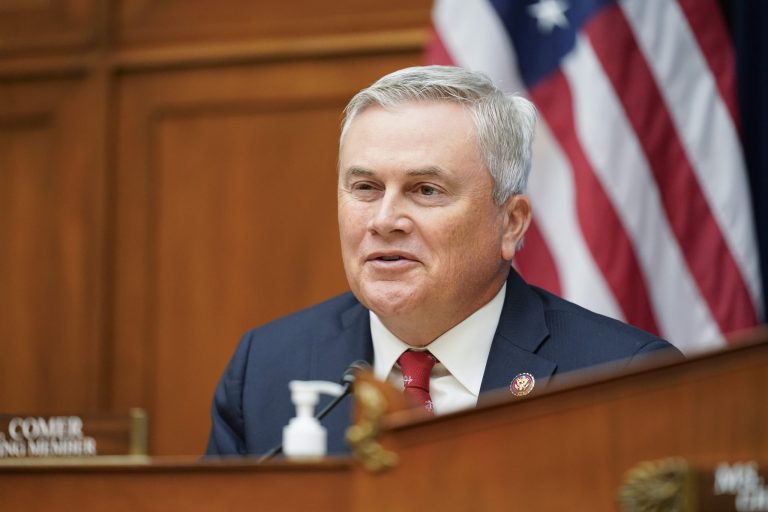 Ranking member Rep. James Comer Jr., R-Ky., speaks during a House Committee on Oversight and Reform hearing on gun violence on Capitol Hill in Washington, Wednesday, June 8, 2022. 