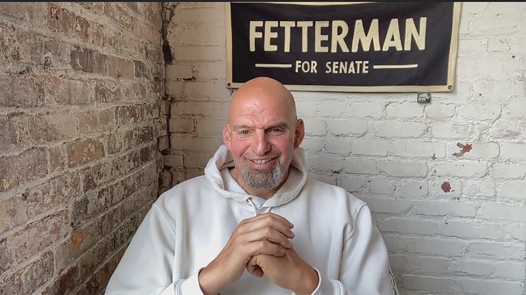 Lt. Gov. John Fetterman, the Democratic candidate for the Pennsylvania Senate seat, speaks from his home in Braddock, Pennsylvania, on July 20, 2022. 