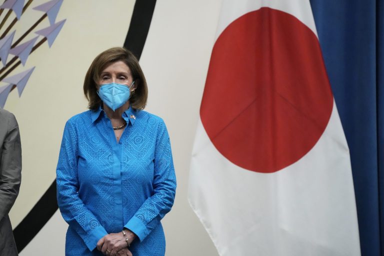 House Speaker Nancy Pelosi at a news conference at the U.S. Embassy in Tokyo.