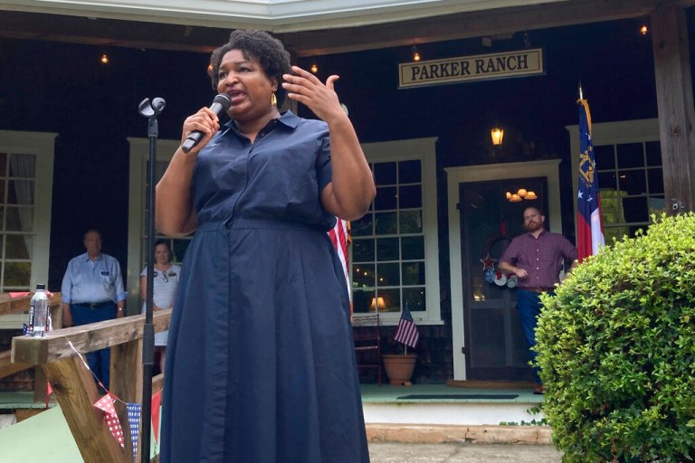Georgia Democratic candidate for governor Stacey Abrams speaks on July 28, 2022, during a rally in Clayton, Ga. 