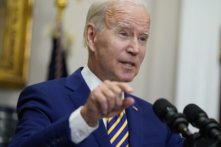 President Joe Biden heartily attacked Republicans Friday while responding to the Treasury Department's report showing the federal deficit falling by $1.4 trillion over the past year.