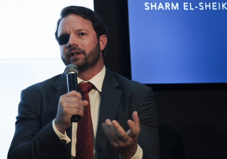 U.S. Rep. Dan Crenshaw, R-Texas, attends a panel at the COP27 U.N. Climate Summit, in Sharm el-Sheikh, Egypt, Friday, Nov. 11, 2022.