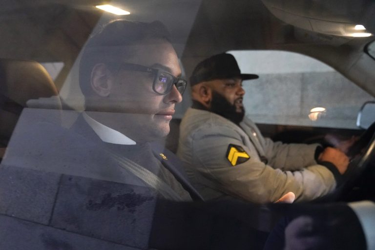 Rep. George Santos, R-N.Y., departs Capitol Hill in Washington, Wednesday, Jan. 11, 2023. 